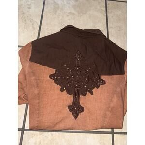 Reba Cross Studded y2k pearl snap shirt grunge glam rock medium READ